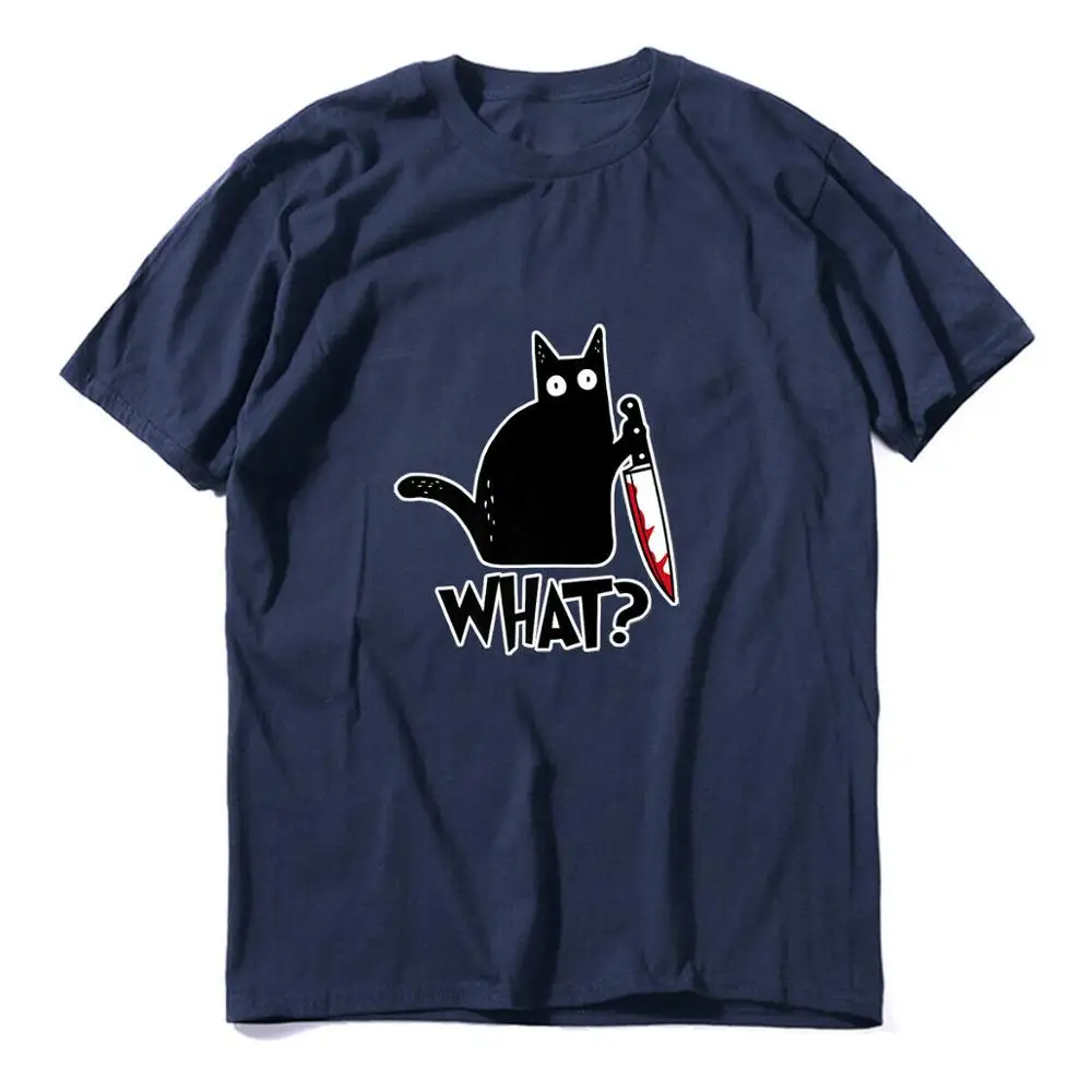 navy blue Футболка с кошкой, забавная футболка с ножом, подарок на Хэллоуин, унисекс, высокое качество, хлопковые футболки, подарок на Хэллоуин - Цвет: navy blue