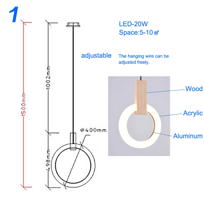 Деревянные светодиодные подвесные светильники в форме кольца подвесные светильники для спальни подвесные лампы для столовой деревянная люстра на кухню led освещение для интерьера - Цвет корпуса: D40cm