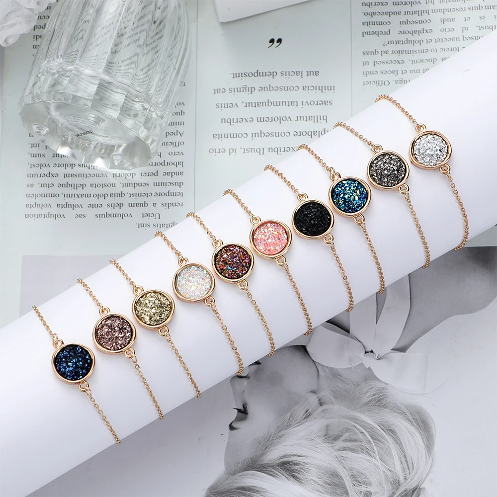

Sparkling Bracelet Natural Stone Jewelry Crystal Quartz Druzy Charm Bracelet for Women Rope chain Cuff Bangles gift Natural Ston