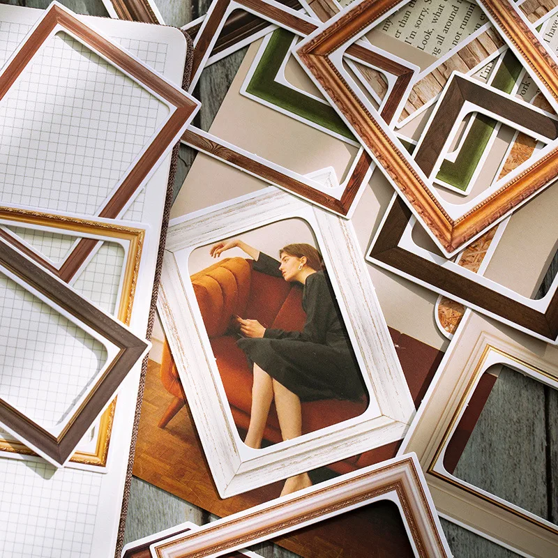 Retro Square Photo Frame Stickers DIY Scrapbooking Mobile Phone Decorative Sticker School Supplies Escolar Papeleria