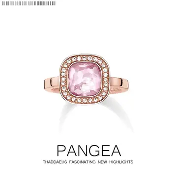 

Rose Pure Gold Color Pink Zirconia Ring,Europe Style Glam Fashion Good Jewerly For Women,2020 Spring 925 Sterling Silver Gift