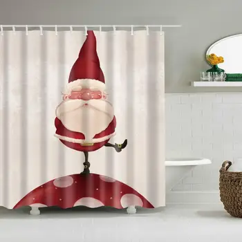 

Cartoon Shower Curtain Dancing Santa Bath Accessories with 12 Hooks Waterproof Polyester Fabric Bathroom Xmas Decoration