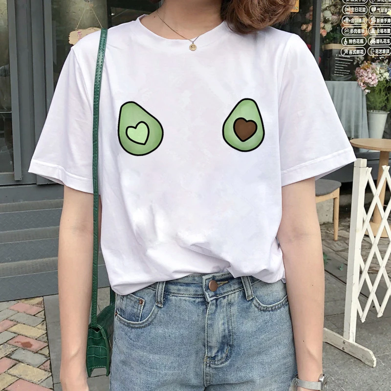 Авокадо Kawaii Harajuku с коротким рукавом Футболка женская летняя обувь Ullzang
