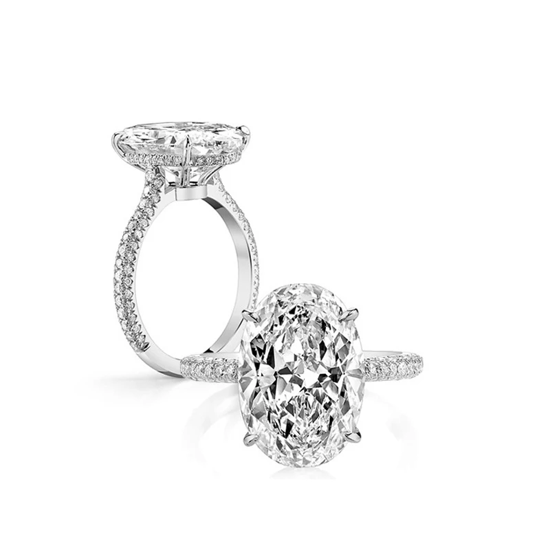 OEVAS 18K White Gold Color 100% 925 Sterling Silver Wedding Rings For Women Sparkling 5 Carats Oval High Carbon Diamond Jewelry