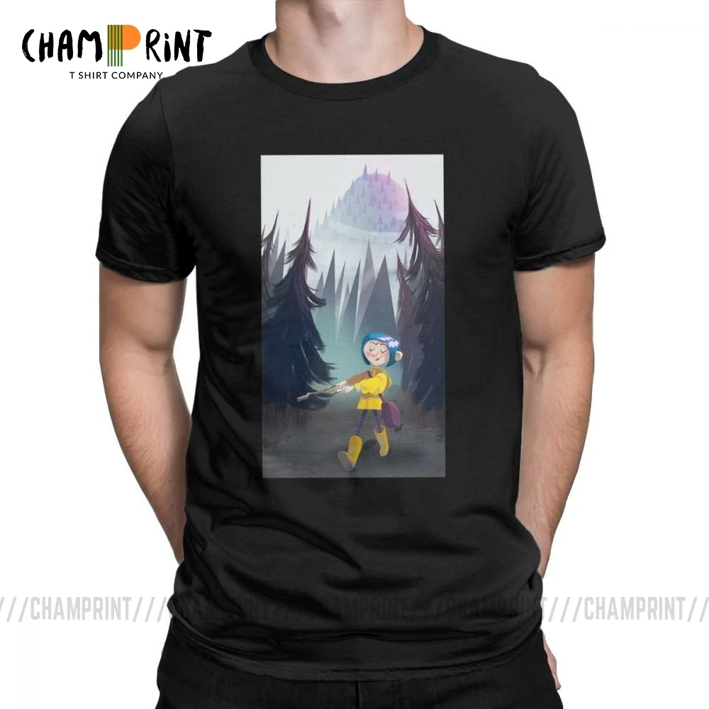 Coraline T Shirts Men Happyhalloween Girl And Tree Plus Size Tops Short Sleeve Humor T-Shirt O Neck 100% Cotton Tees |