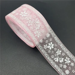 Colorful Floral Organza Ribbon for Crafting and Decoration - 5 Yards, 25mm Width (07)