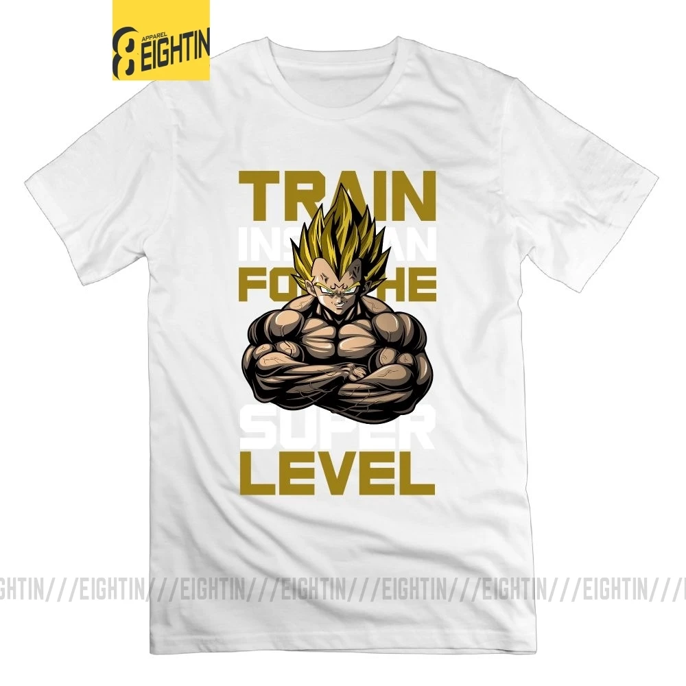 Футболка Train Insane for the Super Level Dragon Ball Z, футболка для поднятия веса, футболка с круглым вырезом, Мужская футболка для тяжелой атлетики, новинка, футболки - Цвет: Белый