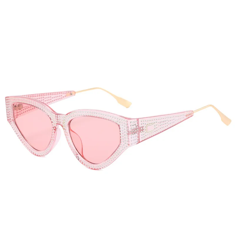 RunBird, модные, стразы, кошачий глаз, солнцезащитные очки, женские, роскошные, с бриллиантами, солнцезащитные очки, женские, красные, серые, желтые, очки oculos 5436 - Цвет линз: Pink