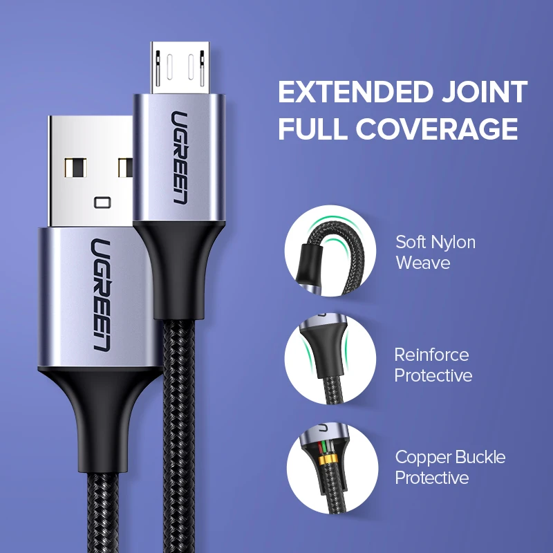 Ugreen Micro USB Cable 2.4A Nylon Fast Charge USB Data Cable for Samsung Xiaomi LG Tablet Android Mobile Phone USB Charging Cord Ugreen Micro USB Cable 2.4A Nylon Fast Charge USB Data Cable for Samsung Xiaomi LG Tablet Android Mobile Phone USB Charging Cord