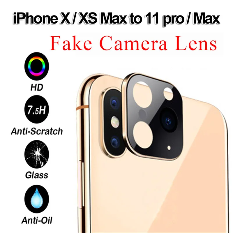 Поддельный объектив камеры Защитная крышка чехол IPhone X XS Max конвертировать в IPhone 11 Pro Max закаленная Защитная стеклянная пленка для экрана