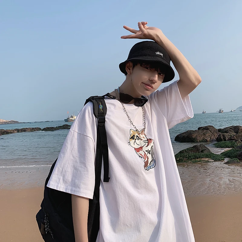 

Original Crying Cat Printed T Shirts for Mens Summer Tops Fashion Designer Graphic Tee Shirt Homme Oversized Harajuku Streetwear