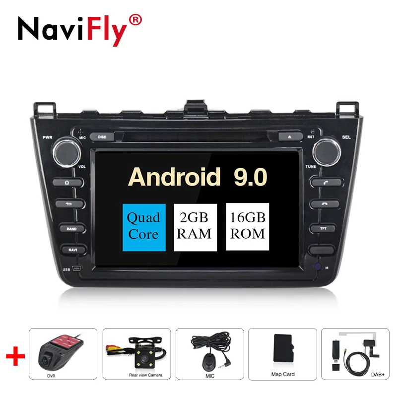 NaviFly Android 9,0 Восьмиядерный 4 Гб ОЗУ 64 Гб ПЗУ автомобильный мультимедийный плеер автомобильные аксессуары для Mazda 6 Ruiyi Ultra 2008 2009 2010 2011 - Цвет: 16G camera DVR DAB