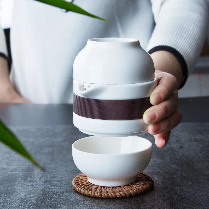 

3Pcs/Set Ceramic Tea Cup Set Portable Kung Fu Tea Pot with Bag for Office Home Travel 2019ing