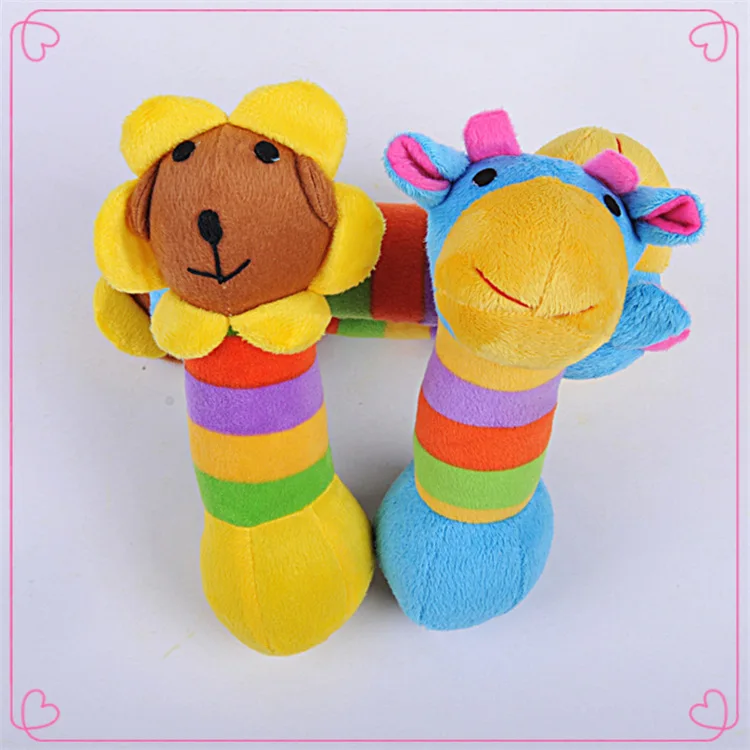 Hot Selling Rattle Plush Sounding Toys Infant Plush Rattle Rainbow Deer/Sunflower Customizable