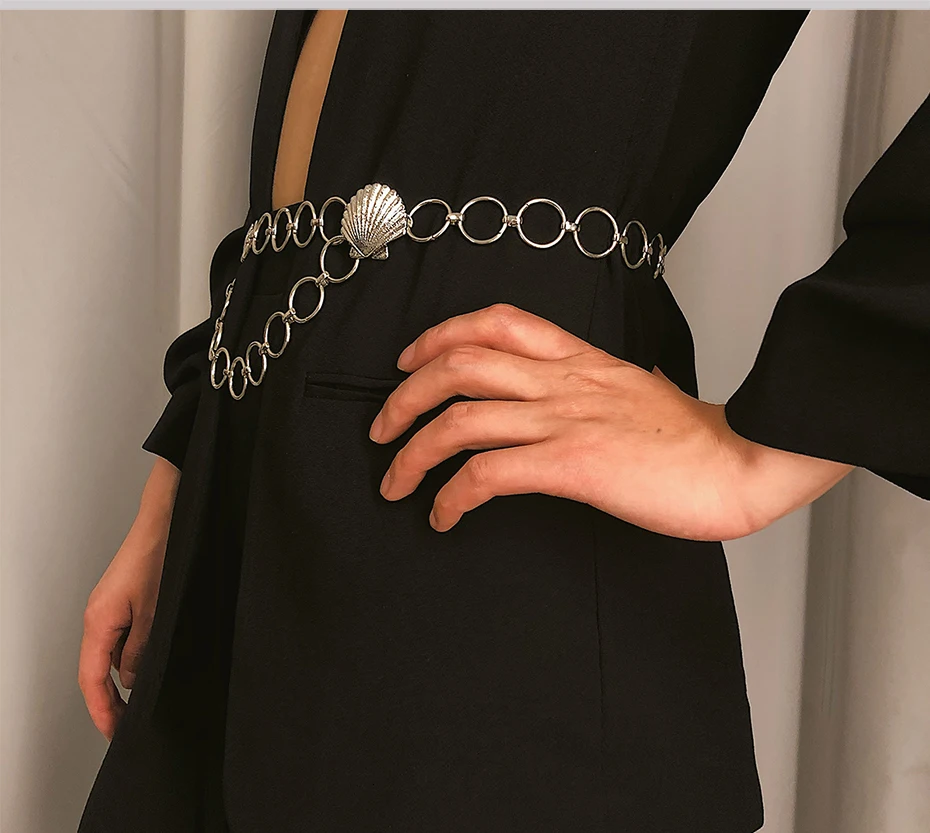 SHIXIN элегантный гребешок оболочки дизайнерский поясной ремень Женская мода слоистый металлический простой обруч цепи пояс для женщин с цепью на талии живота