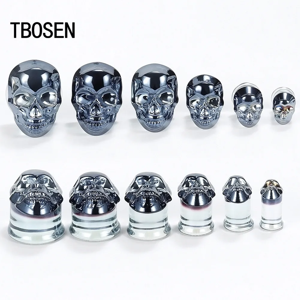 TBOSEN, Модный логотип Sull, стеклянные пробки для пирсинга, Эспандеры, телесные серьги, ювелирные изделия, подарок для тела, унисекс, серьги-гвоздики с драгоценными камнями, продается в паре