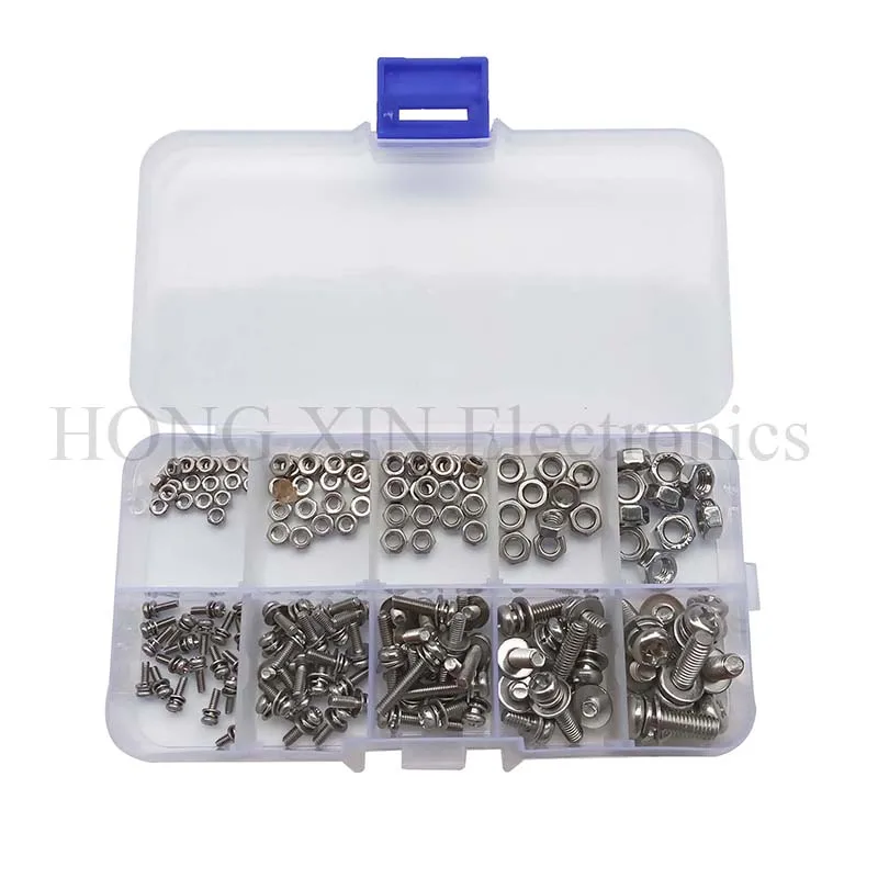 160Pcs/Set Stainless Steel SS304 Screws Round Head Screws Nuts Bolts Assortment Kit M2 M2.5 M3 M4 M5