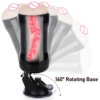 Masturbators For Men Vagina Pocket Real Pussy Glans Stimulate Massager Rotating Suction Cup Hand Free Masturb Cup Male Sex Toys 4