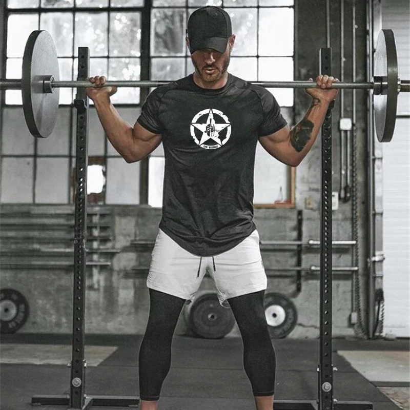 

New Gyms Clothing Fashion O-neck T Shirt Men Mesh Breathable Mens Fitness Short Sleeve t-shirt Tight Tee Shirt Casual Summer Top