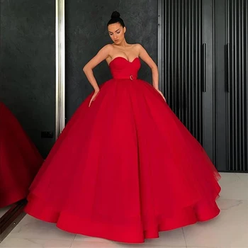 

Simple Fashion Sweetheart Neck Zipper Up Ball Gown Tulle Prom Dresses Party Wear Cheap