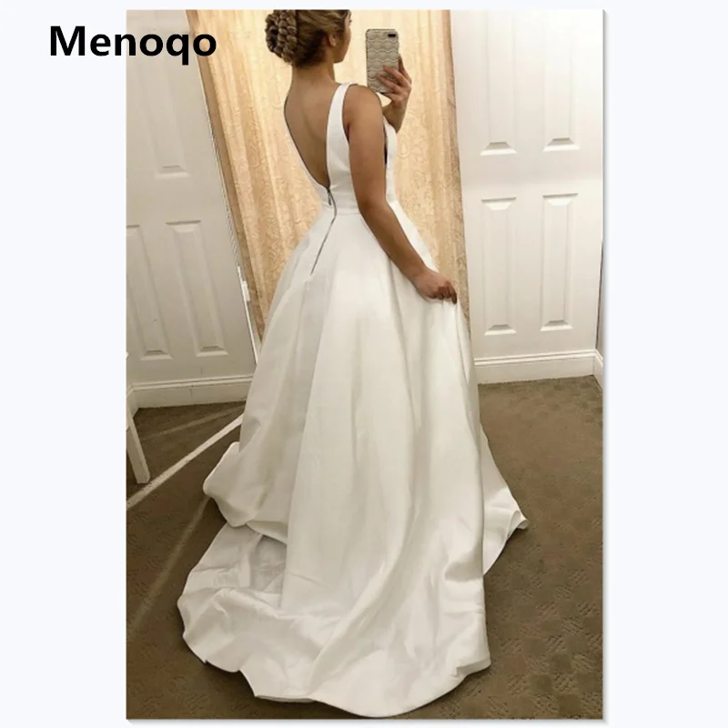 Menoqo, сексуальное вечернее платье, Белое Атласное Платье на молнии, без рукавов, v-образный вырез, а-силуэт, длина до пола, платье для выпускного вечера, на заказ