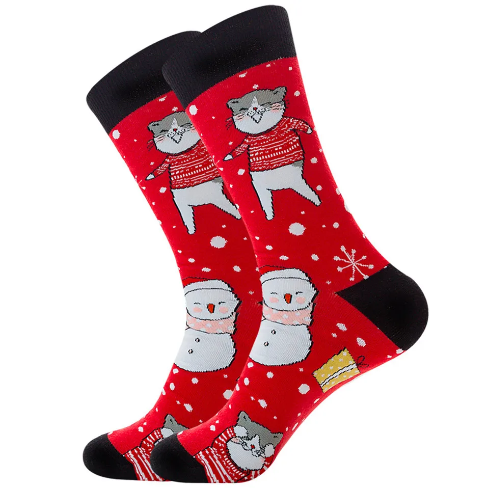 Новинка, хлопковые рождественские носки для женщин и мужчин, осенне-зимние новогодние носки Санта-Клауса с изображением снежного лося, подарок, счастливые носки AMOZAE
