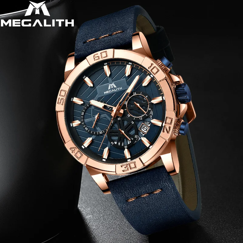 Montre homme MEGALITH часы Мужские Спортивные Хронограф водонепроницаемые часы мужские топ брендовые Роскошные светящиеся кожаные Наручные часы мужские