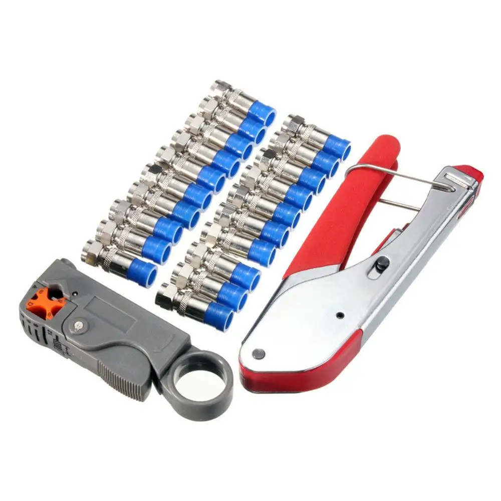 

1 Set Cable Crimper Coaxial Compression Tool Kit Cold Press Clamp Wire Stripper with 20 PCS F RG6 RG59 Connectors Crimping Tool