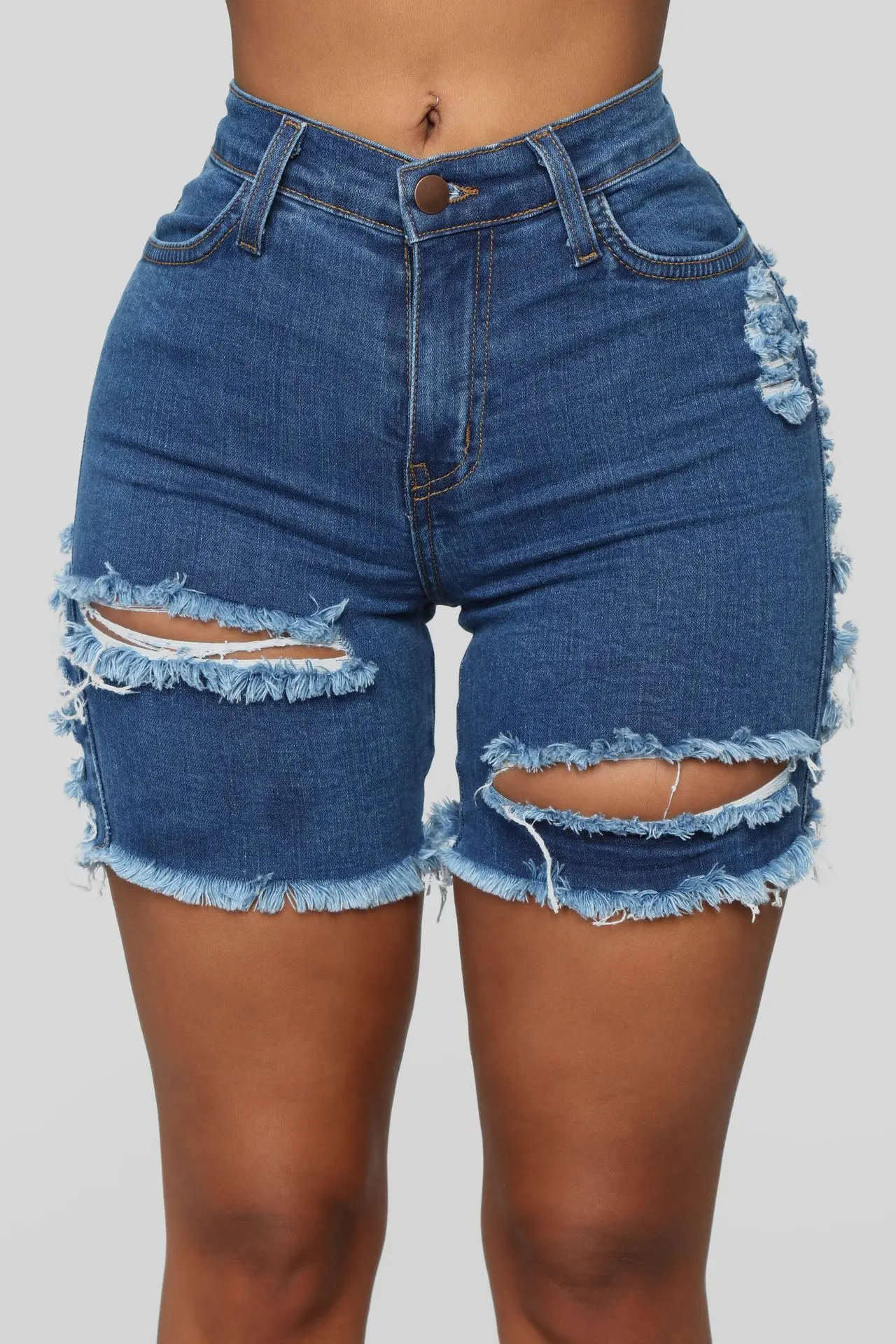 

Elastic Ripped High Waist Shorts Jeans Women Summer Hot Hle Blue Straight Denin Short Bottoms
