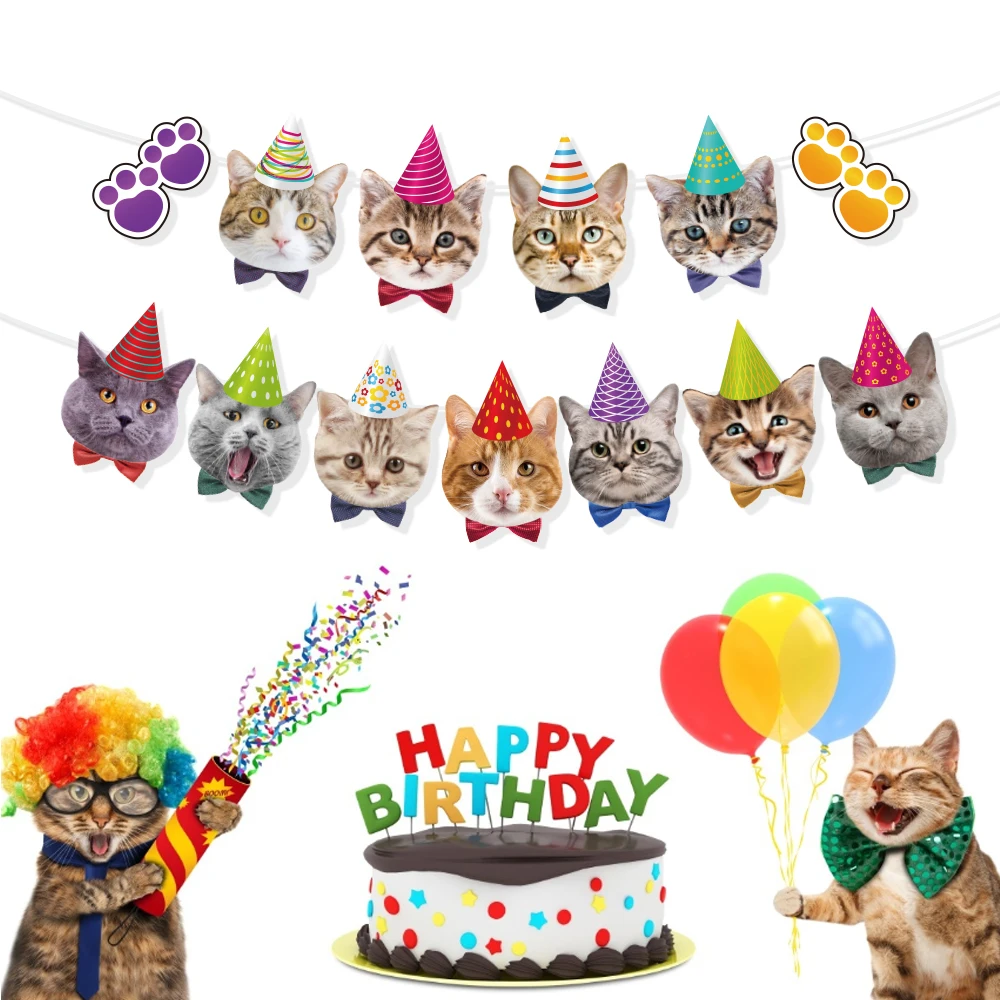 Happy Birthday Cat Theme Images Pet Cats Theme Party Decoration Happy Birthday Party Favors Lovely Carts  Wall Hanging Bunting Banner Baby Shower Party Supplies - Party & Holiday  Diy Decorations - Aliexpress