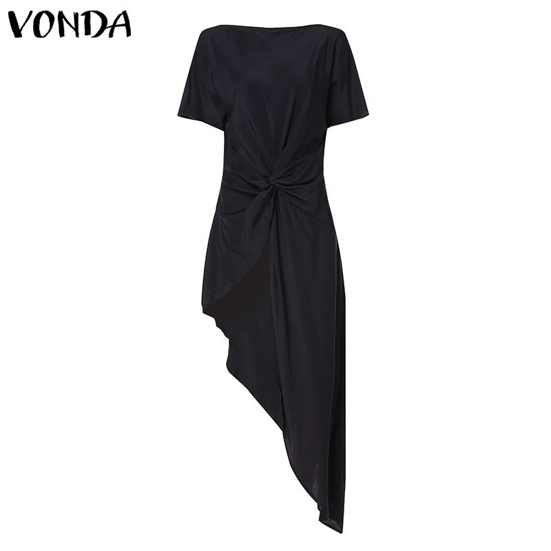Асимметричная туника, топы, женская блузка, Весенняя сорочка, VONDA, плиссированная рубашка с коротким рукавом, женская блуза с ласточкиным хвостом, большие размеры