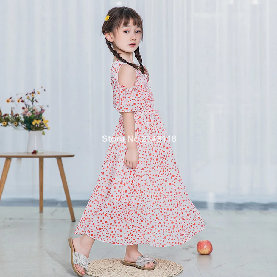 

Girl Dress Party Dot Pattern Girls Beach Dresses Off Shoulder Children Dress Summer Teen Clothes For Girls 6 8 10 12 14