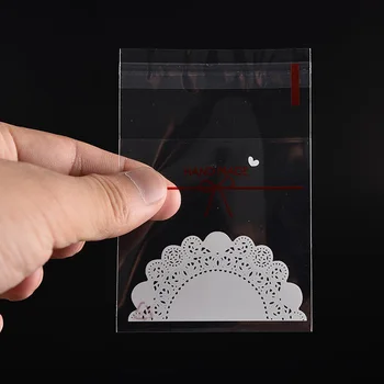 

100pcs Lace Bow Print Gifts Bags Food Packaging Self-adhesive Plastic Bags Candy Cake Package Stationery Holder