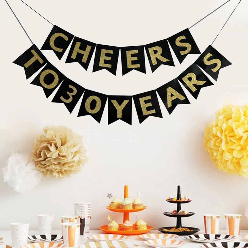 CHEERS To 30 YEARS Pattern Flags Banner Bunting Pennant Wedding Decoration Vintage Baby Birthday Decorations | Дом и сад