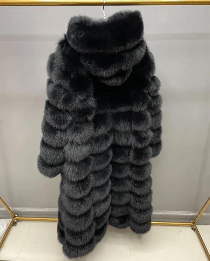 Winter Women Real Fox Fur Coat Thick Warm Full Sleeves Hooded High Quality Natural Fur Fashion Overcoat Customizable Size