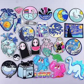 

Moon Patches Iron On Patches For Clothes Stickers Cartoon Anime Patch Embroidered Patches For Clothing Van Gogh Scenery Applique