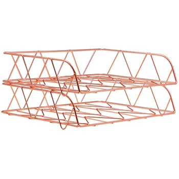 

2 Packs Stackable Horizontal Metal File Letter Trays Organizer for Desk Home Office, Rose Gold