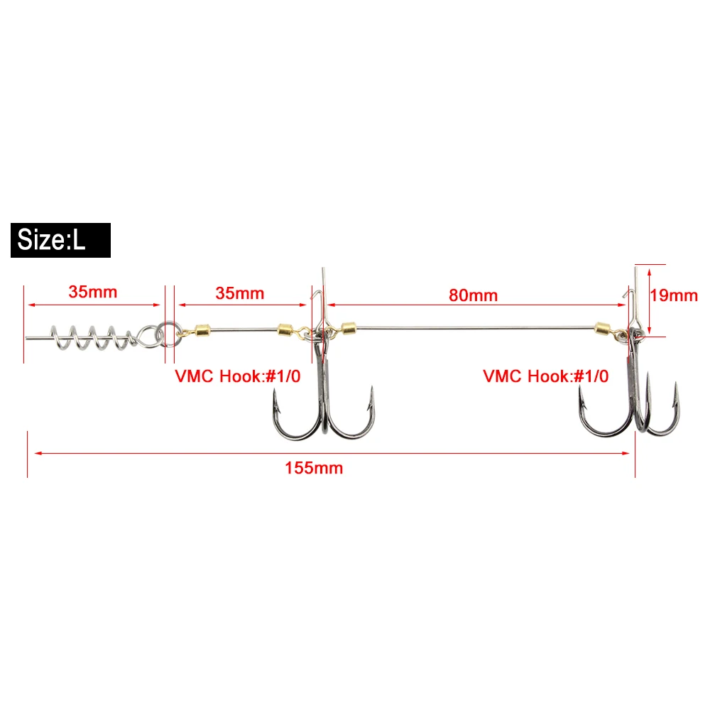 Size L Палисандр 1 шт. пробковый винт Shad Spin Rig 1#1/0# Двойные VMC рыболовные крючки с зазубринами океан лодка рыболовный крючок для такелажа мягкие приманки - Цвет: Size L