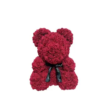 

25CM Simulated Rose Flower Bear PE Foam Rose Bear Decor Creative Rose Bear Decoration DIY Rose Bear Gift Wedding Valentines Day