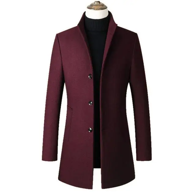 wine red Модная мужская куртка из шерсти, мужское повседневное шерстяное пальто, тонкое шерстяное пальто с воротником, мужское длинное хлопковое пальто с воротником - Цвет: wine red