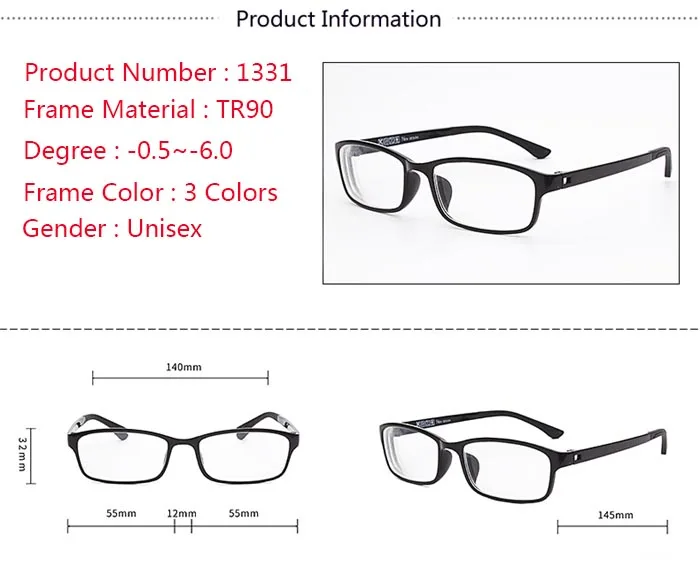 0,5-1,0-1,5-2,0-2,5-6,0 Сверхлегкий TR90 готовой близорукость очки для мальчиков и девочек с короткими очки для коррекции зрения со степенью 1331