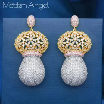 

ModemAngel Luxury Popular Flower Blossom Big Earrings Women Wedding Full Crystal Zircon Naija Wedding Earring Fashion Jewelry