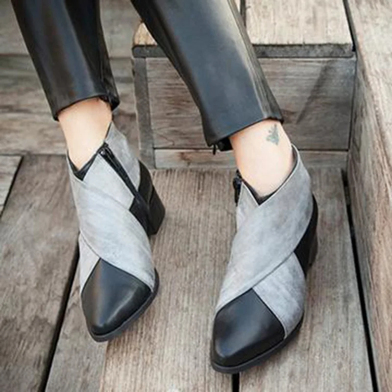 Женская обувь; ботинки из искусственной кожи с завязками; женская деловая обувь; chaussures femme; повседневная обувь на молнии; Botas Mujer; женская модная прогулочная обувь на низком каблуке - Цвет: Gray