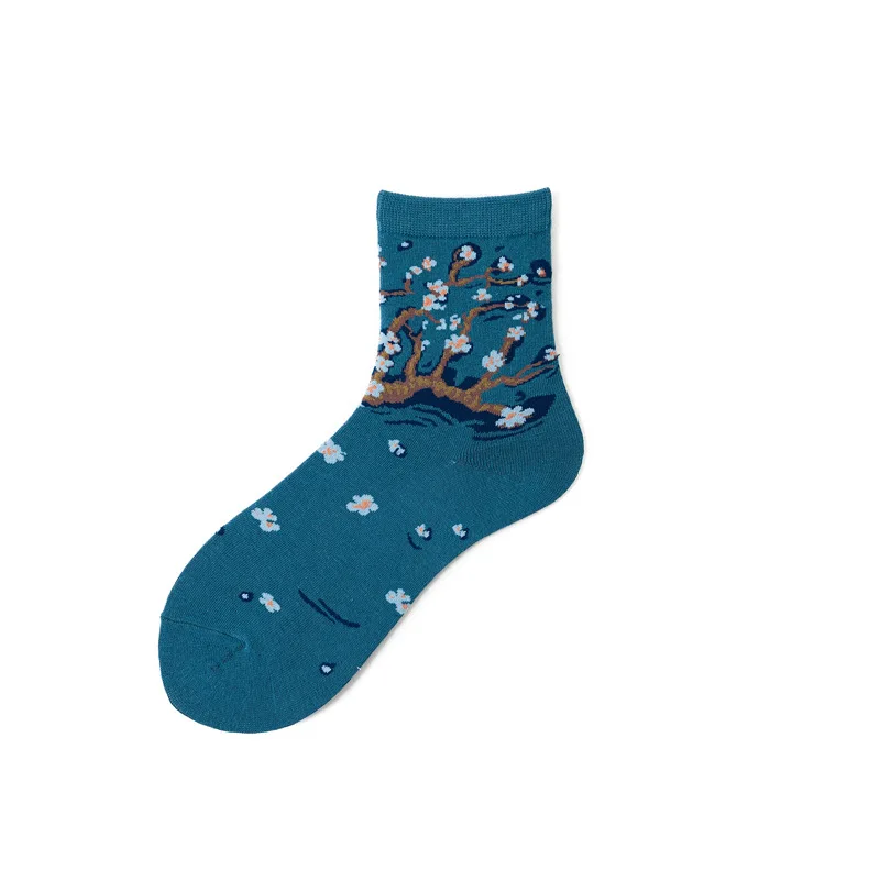 art socks 15 Абстрактное искусство одежда в уличном стиле с принтом из мультфильмов Kawaii короткие носки Ван Гог Ренессанс масляной краской хлопковые носки счастливые женские теплые Забавные милые носки - Цвет: art socks 15