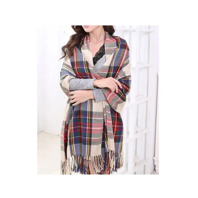 Fashion Women's Winter Stole Plaid Scarves ladies Cashmere Scarf long wool pashmina femme foulard female winter neck scarf - Цвет: 18