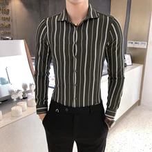 Мужская рубашка в британском стиле, мода, высокое качество, Мужская официальная одежда, рубашки с длинным рукавом, Повседневная рубашка в полоску, нарядная блуза, Homme 3XL