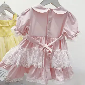 

2020 Summer Spanish dress baby girl clothes lace stitching dress for girls short sleeve Big swing princess dress vestidos Y2739