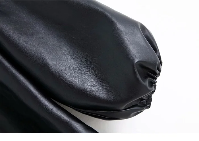 Женские винтажные черные топы из искусственной кожи с рукавами-фонариками, женские тонкие однобортные повседневные блузы в стиле ретро
