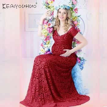 

Lace Dress Casual Nursing Breastfeeding Robe photography Flying Sleeve Long Dress Women Fake Pregnancy Maternity Dresses