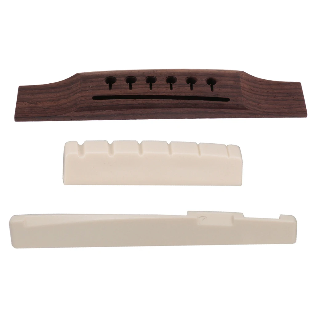 Exquisite Left Hand Backhand Acoustic Guitar Bridge and Slotted Saddle Nut